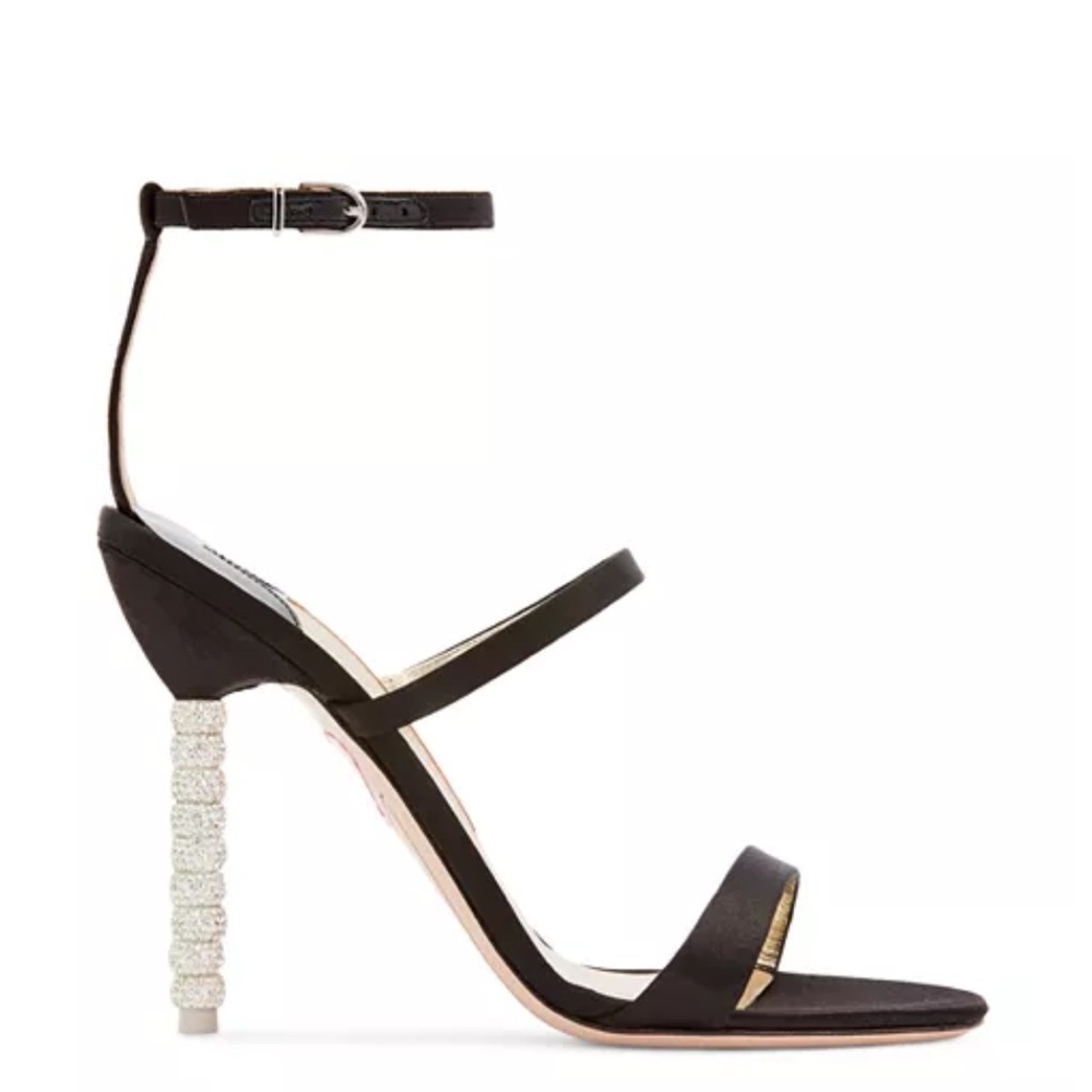 Sophia Webster Rosalind Black Satin with Crystal Heel